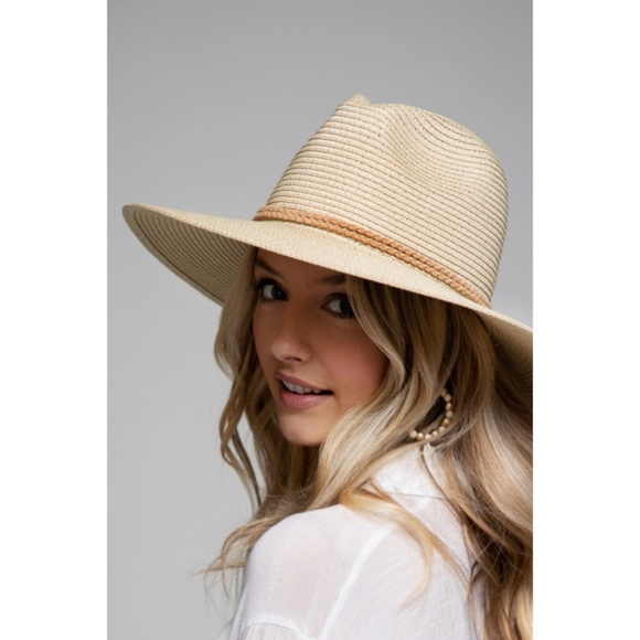 Natural Faux Suede Wide Brim Braided Double Band Tassel Woven Panama Hat - Picture 4 of 7